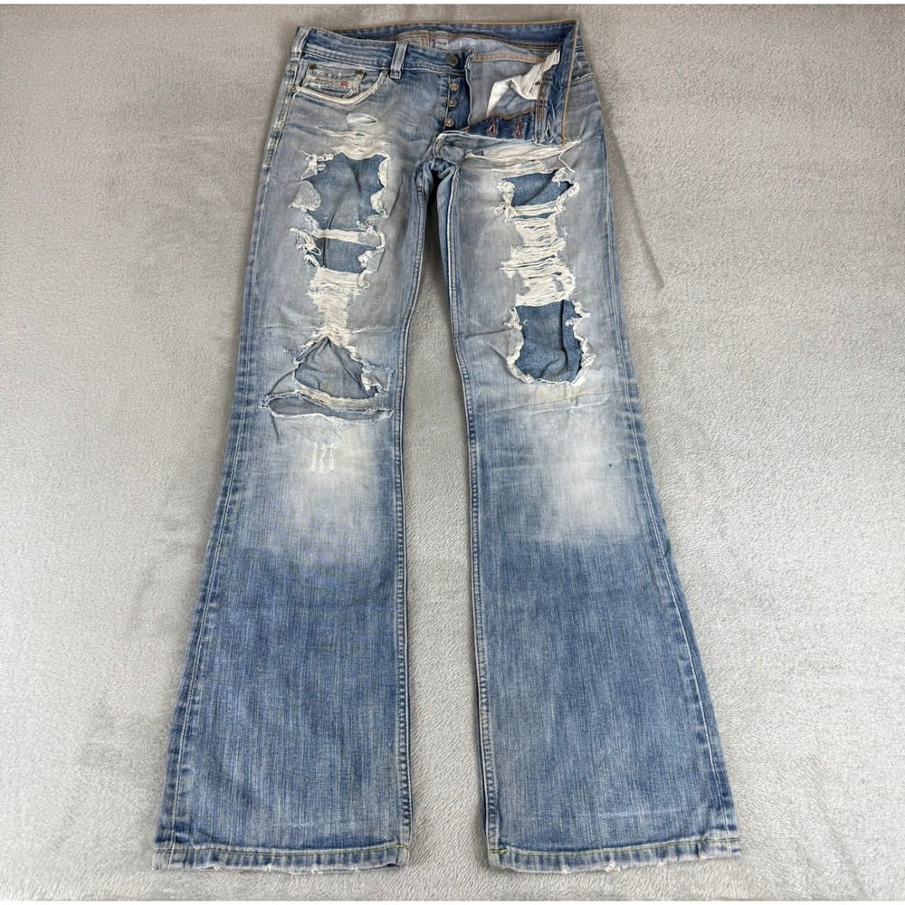 Diesel Bootcut Jeans Mens 31x34 Blue Denim Button Fly Distressed Cotton Flared